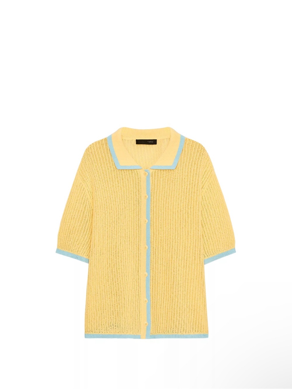 Zara Collar Knit Polo Cardigan with Light Blue Trim